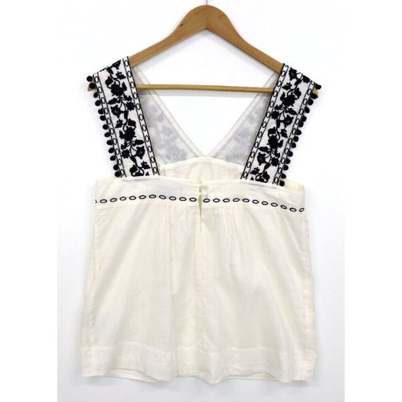 J CREW 100% COTTON TANK TOP FLORAL BLACK EMBROIDERED POM POM BABYDOLL Size 4 - Picture 2 of 12